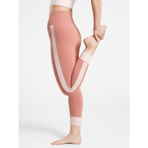 Athleta Elation High-Rise Rib Trim 7/8 Tight Legging Palermo Pink/Orchid Pink XL - Picture 1 of 12